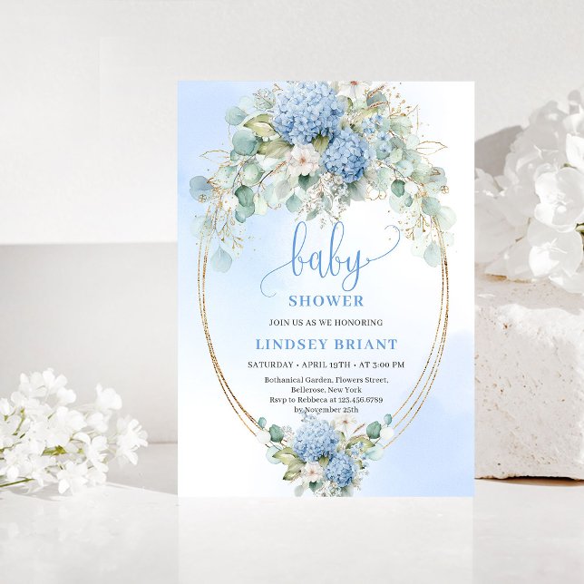 Invitación de Baby Shower Refined Bohemian Blue Hy (Refined Bohemian Blue Hydrangea Baby Shower Invitation)
