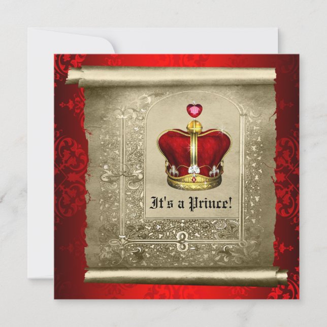 Invitación de Baby Shower Regal Royal Red Prince (Anverso)