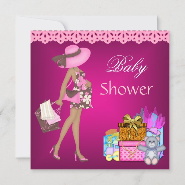 Invitación de Baby Shower Regalos Rosa Oso 3 (Anverso)