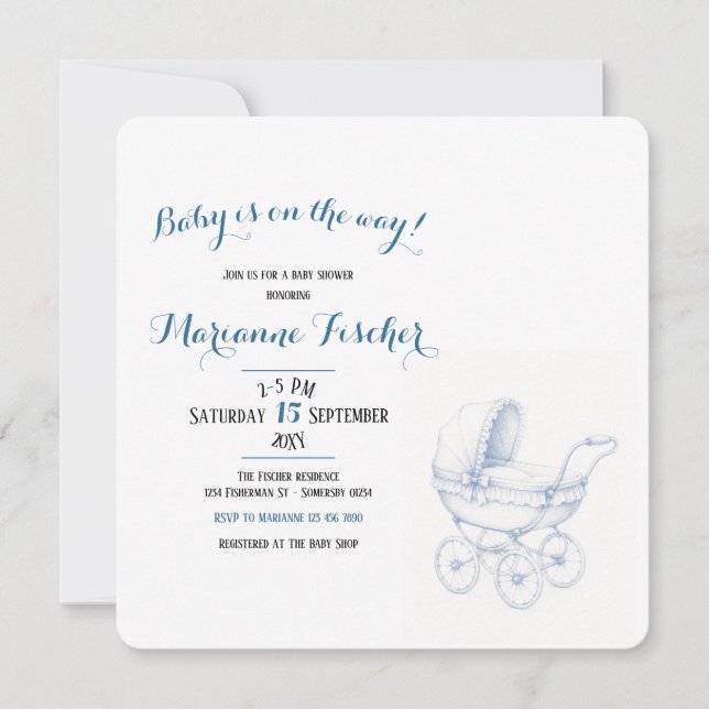 Invitación de baby shower retro (Anverso)