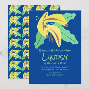 Invitación de Baby Shower Retro Banana Blue Boy