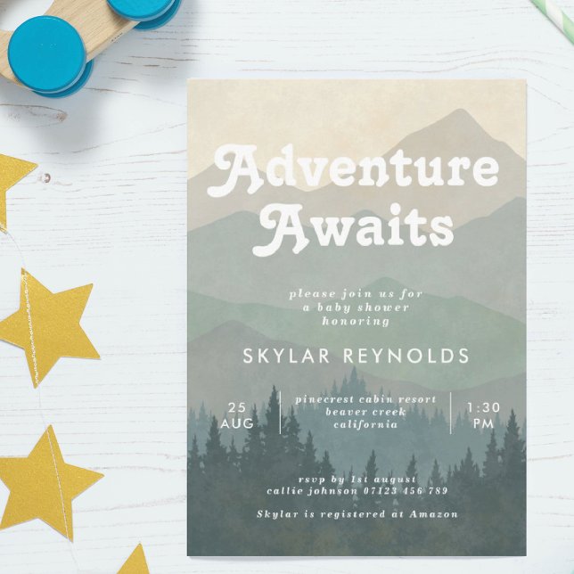 Invitación de Baby Shower Retro Blue Mountains Boh (Subido por el creador)