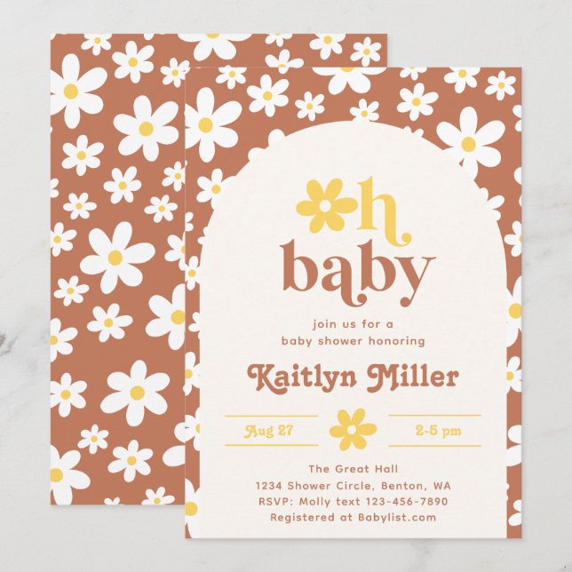 Invitación de Baby Shower Retro Daisy | Bebé retro (Anverso / Reverso)