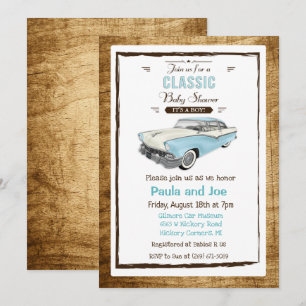 Invitación de Baby Shower Retro de Coche Clásico