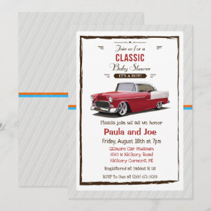 Invitación de Baby Shower Retro de Coche Clásico