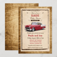 Invitación de Baby Shower Retro de Coche Clásico