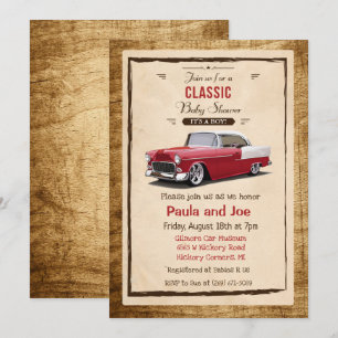 Invitación de Baby Shower Retro de Coche Clásico