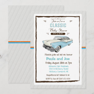 Invitación de Baby Shower Retro de Coche Clásico