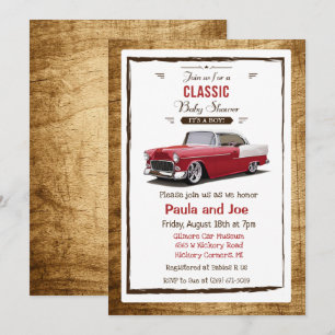 Invitación de Baby Shower Retro de Coche Clásico