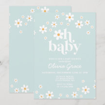Invitación de baby shower retro de color azul clar
