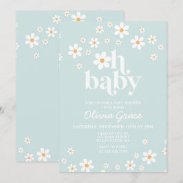 Invitación de baby shower retro de color azul clar