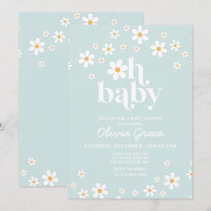 Invitación de baby shower retro de color azul clar