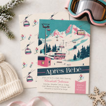 Invitación de baby shower retro de esquí Après Béb