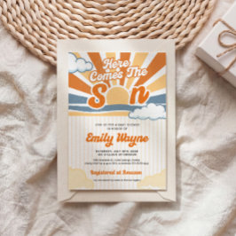 Invitación de baby shower retro del sol