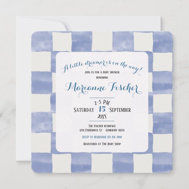 Invitación de baby shower Retro Delft Azul a Cuadr (Anverso)
