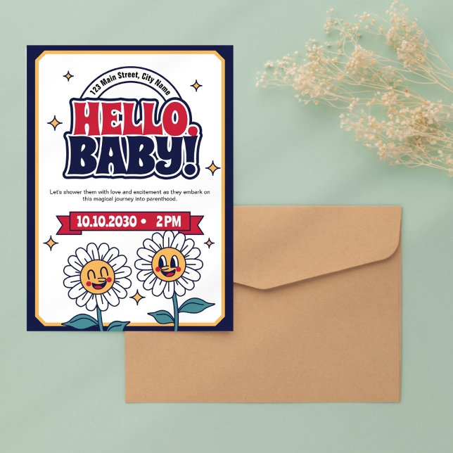 Invitación de Baby Shower Retro Hello (Subido por el creador)