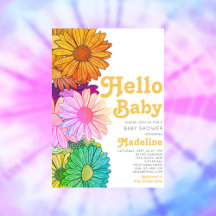 Invitación de Baby Shower Retro Hello Baby Daisy