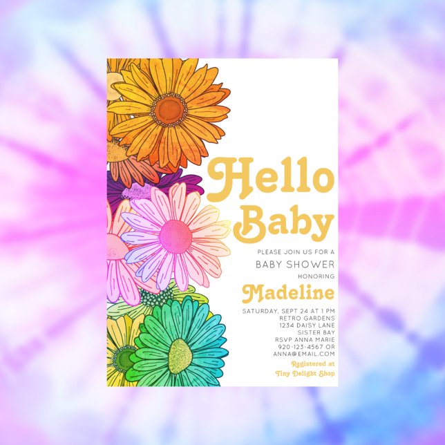Invitación de Baby Shower Retro Hello Baby Daisy (Subido por el creador)