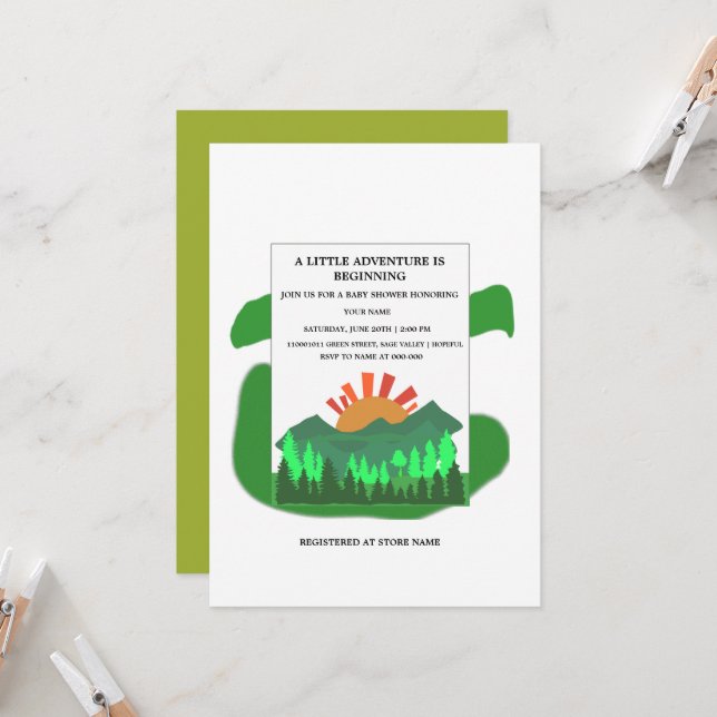 Invitación de baby shower Retro Mountain Forest Sa (Anverso/Reverso In Situ)