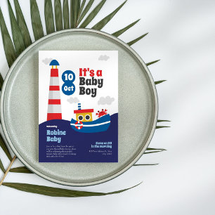 Invitación de Baby Shower retro-náutica