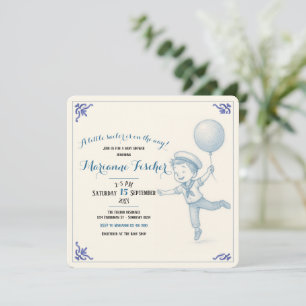 Invitación de Baby Shower Retro Náutico para Niño