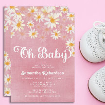 Invitación de Baby Shower Retro Oh Baby Daisy