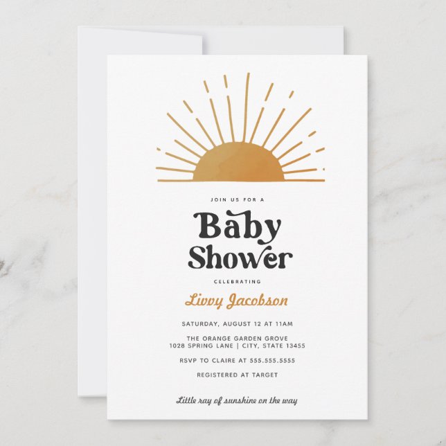 Invitación de Baby Shower Retro Sunshine (Anverso)