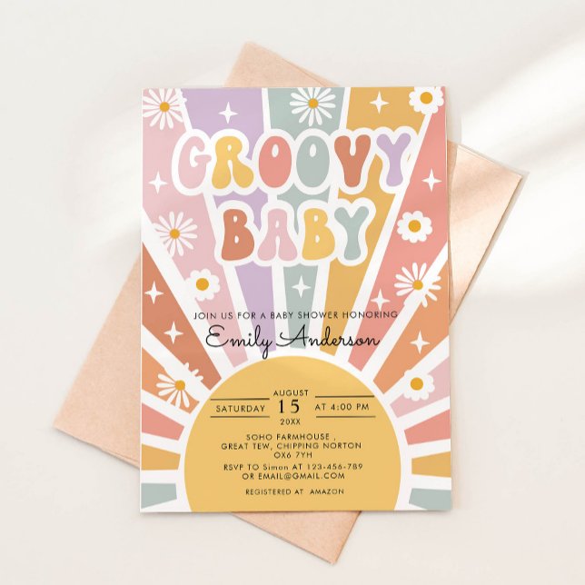 Invitación de Baby Shower Retro Sunshine Groovy (Subido por el creador)