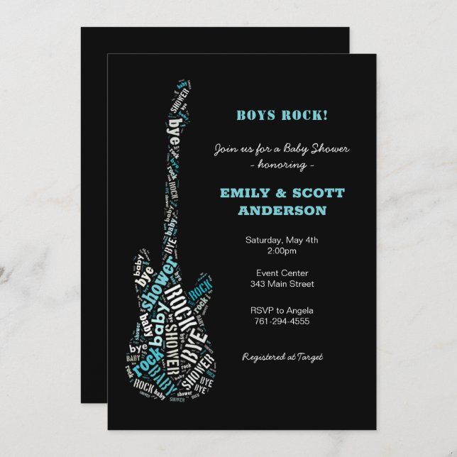 Invitación de Baby Shower Rock-a-bye Guitar (Anverso / Reverso)
