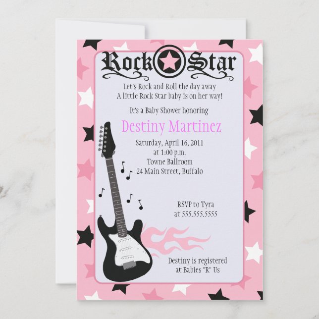 Invitación de Baby Shower ROCK STAR 5x7 Rocker (Anverso)
