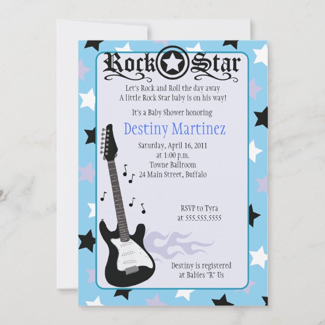 Invitación de Baby Shower ROCK STAR 5x7 Rocker (Anverso)