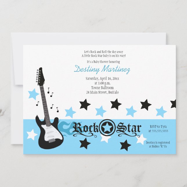 Invitación de Baby Shower ROCK STAR 5x7 Rocker (Anverso)