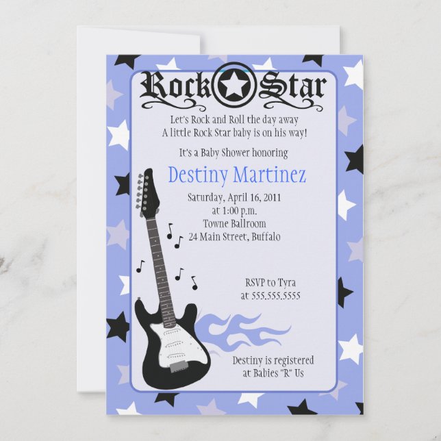 Invitación de Baby Shower ROCK STAR 5x7 Rocker (Anverso)