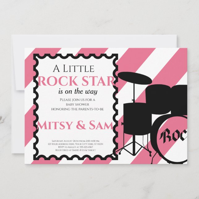 Invitación de Baby Shower Rock Star Rock a Bye Bab (Anverso)