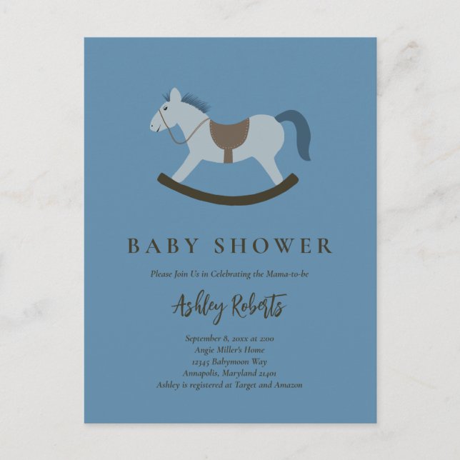 Invitación de Baby Shower Rocking Horse Blue (Anverso)