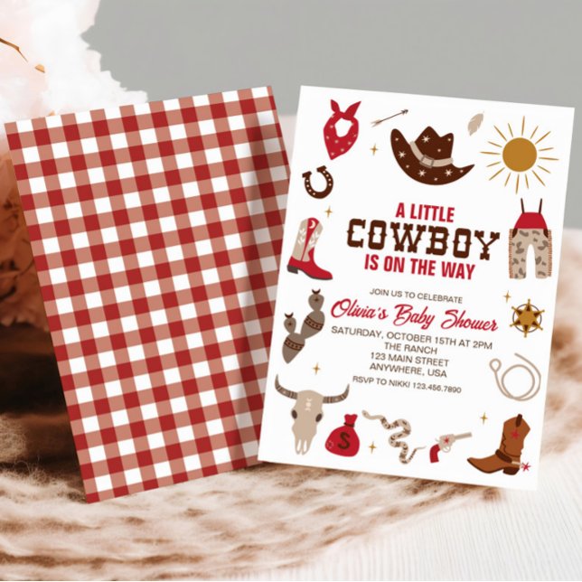 Invitación de Baby Shower roja a Cowboy occidental (Subido por el creador)