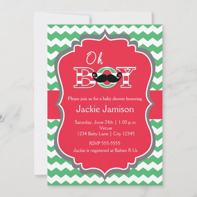 Invitación de Baby Shower roja a Navidades de niño (Anverso)