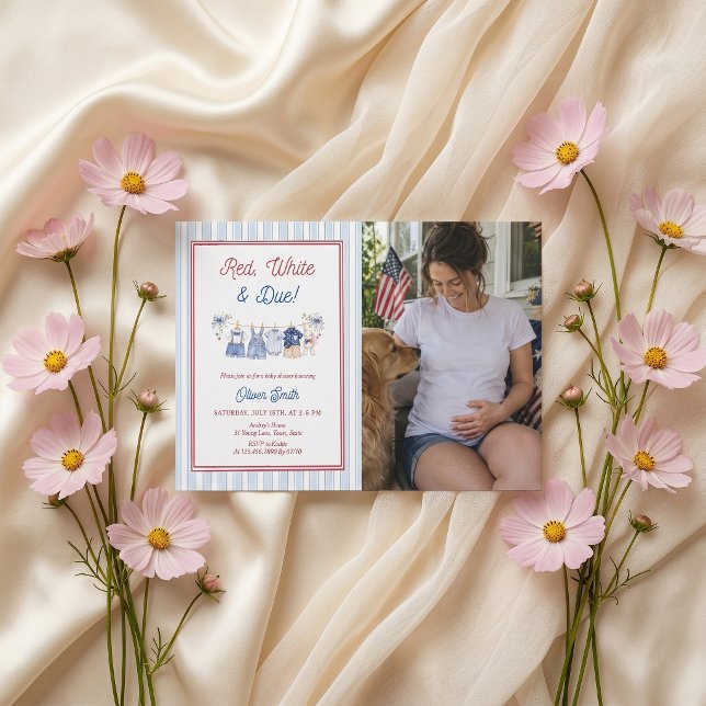 Invitación de Baby Shower Rojo Blanco y a Tiempo (Subido por el creador)