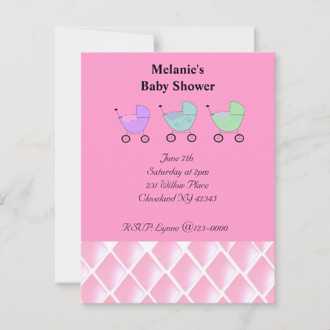Invitación de baby shower rosa (Anverso)