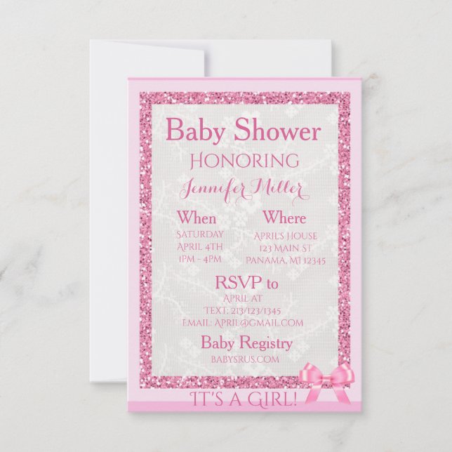 Invitación de Baby Shower rosa adorable "Es un Chi (Anverso)