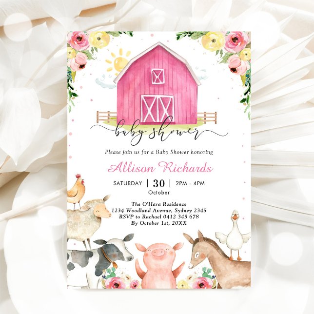 Invitación de Baby Shower Rosa Animales de Granja (Subido por el creador)