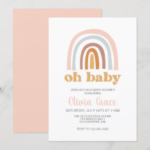 Invitación de Baby Shower rosa Boho Rainbow