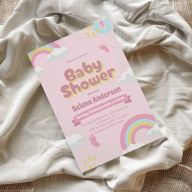 Invitación de baby shower rosa caprichosa con arco (Subido por el creador)