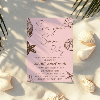 Invitación de Baby Shower Rosa Claro Playa Nos Vem
