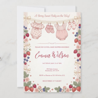 Invitación de Baby Shower Rosa Coquette Berry Swee
