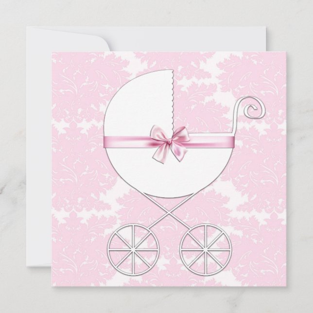 Invitación de Baby Shower Rosa Damask Elegante Car (Anverso)