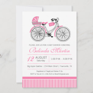 Invitación de baby shower rosa de bicicleta