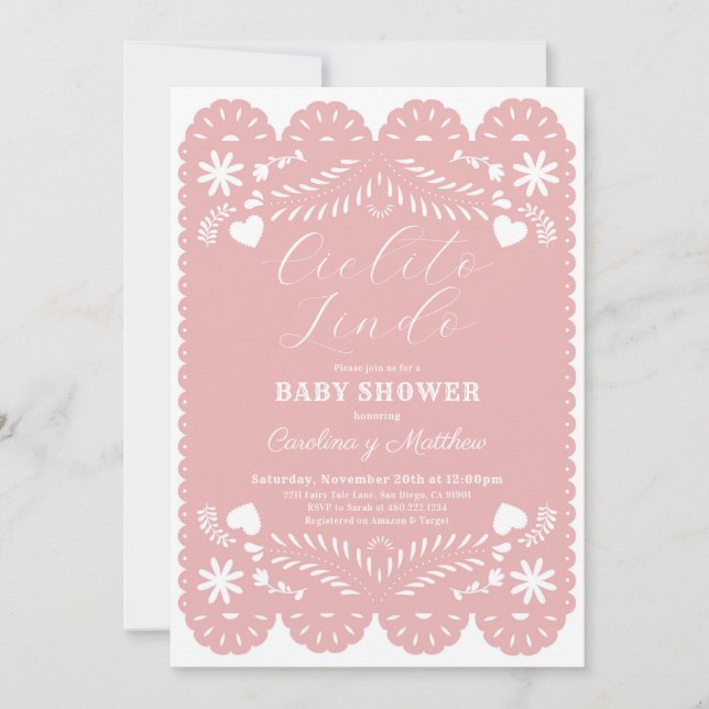 Invitación de Baby Shower rosa de Cielito Lindo (Anverso)