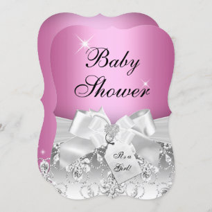 Invitación de Baby Shower rosa de color diamante d