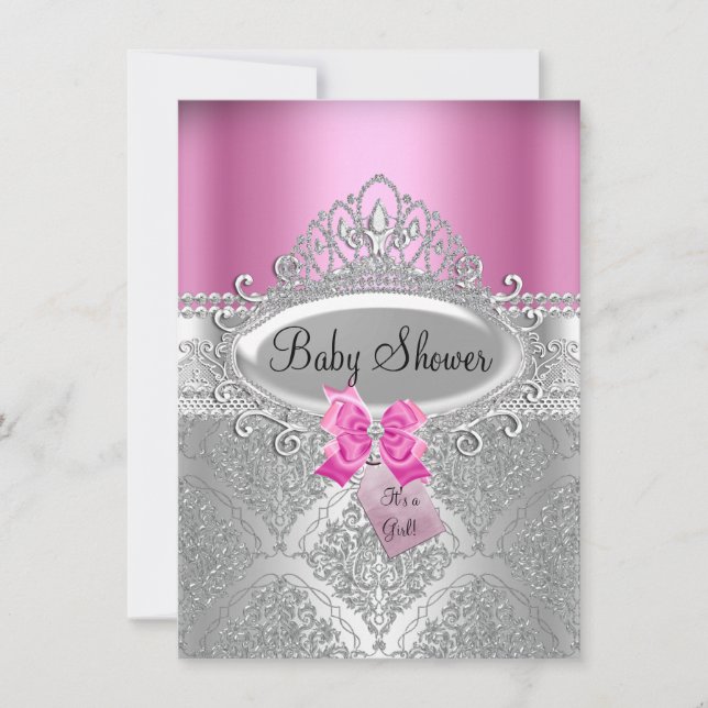 Invitación de Baby Shower Rosa de Damasco y Tiara  (Anverso)